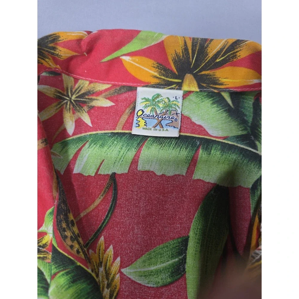 Red Cheetah Print Button Down Men Shirt Large Animal Short Sleeve Oceanaire‎